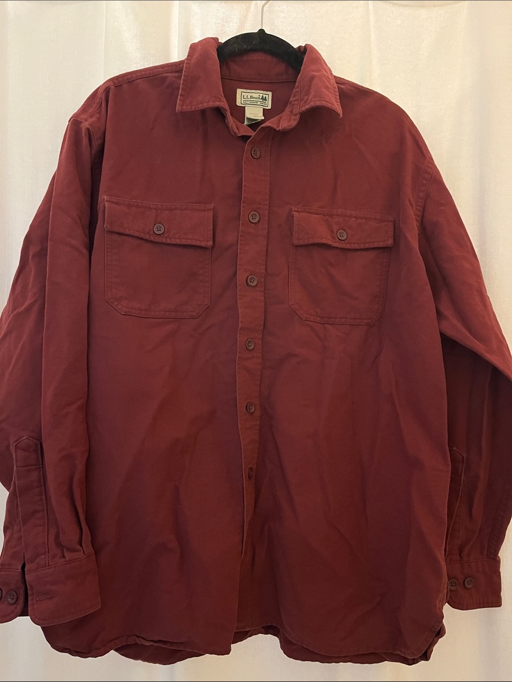 L.L. Bean Vintage Burgundy Button Down Shirt Size Large.